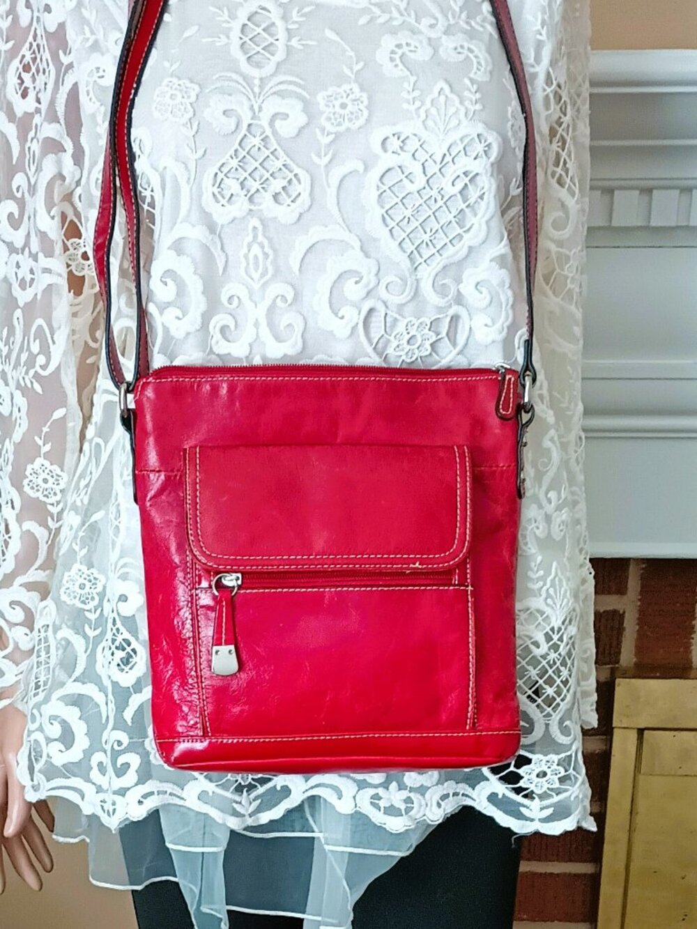 Giani Bernini Red Leather Crossbody Vintage Organizer Shoulder Bag